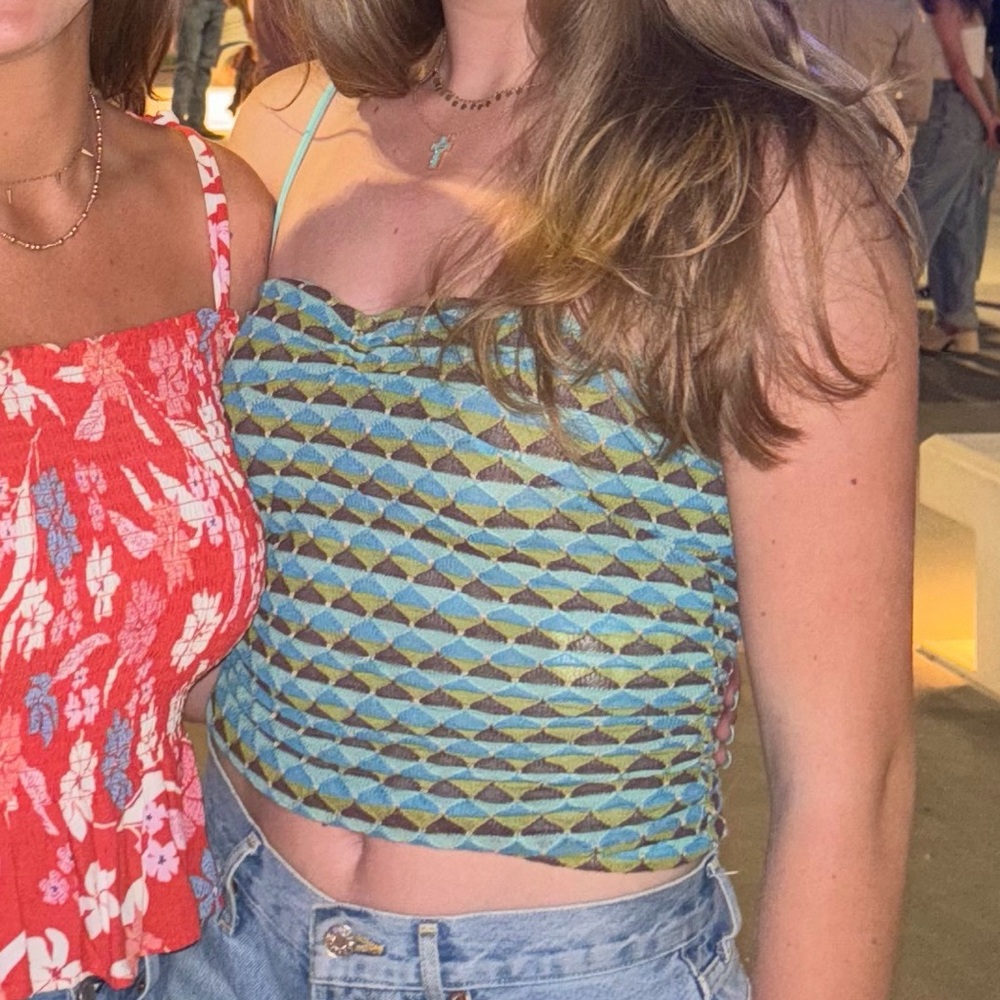 Free people Blue and Green Patterned Women's Top